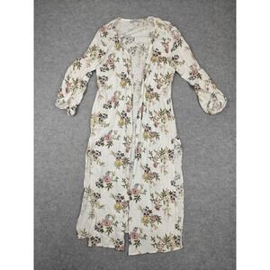 Accent Jacket Womens L/XL White Floral Chiffon Kimono Open‎ Front Longline Boho
